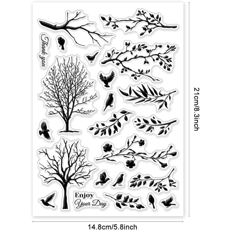 Transparenter Silikonstempel mit Baum und Vogel Silhouette für Scrapbooking und DIY-Projekte - Bild 2