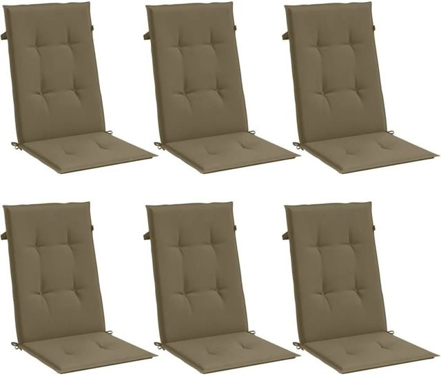6er Set vidaXL Hochlehner-Auflagen aus Polyester in Melange Taupe, UV-beständig, B/T/H: 120 x 50 x 4 cm - Bild 1