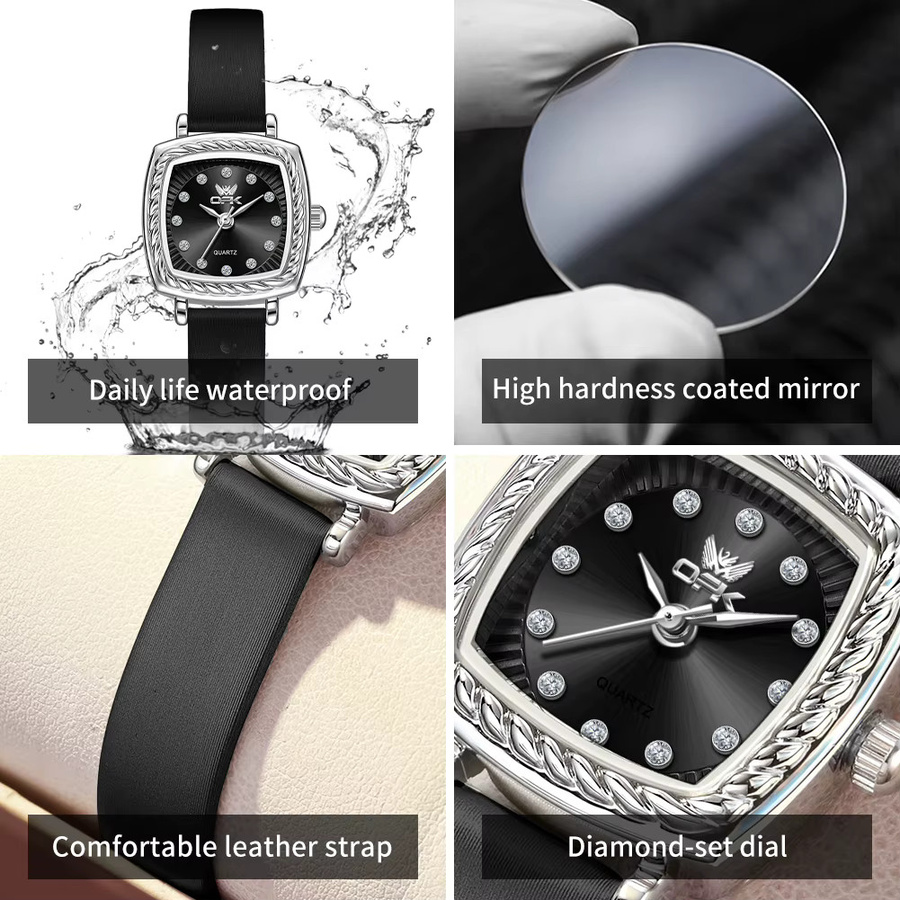 OPK Armbanduhr Quarz, Leder, Schwarz, Silber, Damen - Bild 4
