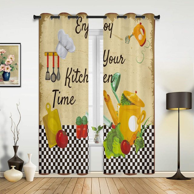 Moderne Vorhänge mit Karomuster von Household supplies MH in Schwarz Weiß, halbtransparent, B: 135 cm, H: 60 cm - Bild 1