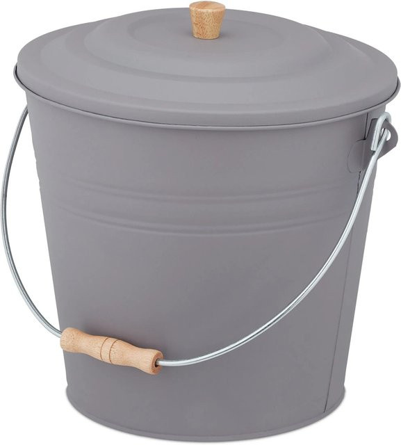 Relaxdays Ascheeimer aus Stahl in Grau mit Deckel und Henkel, B/T/H: 32 x 35,5 x 33 cm - Bild 1