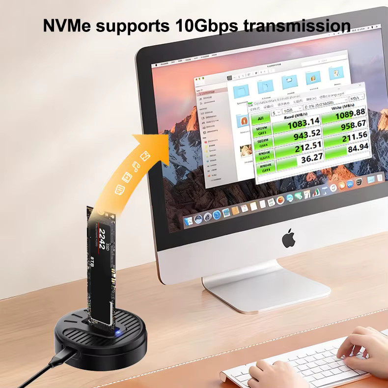 RGEEK M.2 NVMe SSD externes Gehäuse mit USB-C Anschluss, Aluminium und Kunststoff, Schwarz, bis zu 1000 MB/s - Bild 2