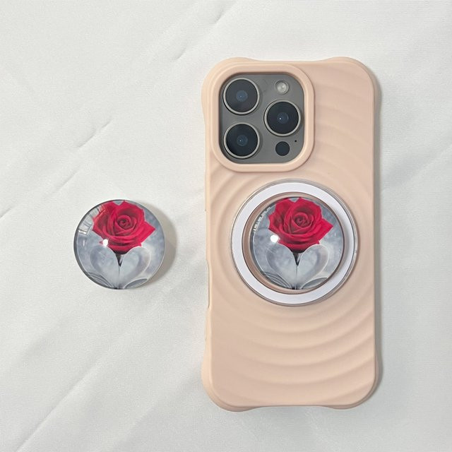 3D-Kristallkugel Handyhalterung mit roter Rose und Magnetständer für iPhone 17 Pro Max und 16 Pro Max, Griptok in Rot - Bild 1