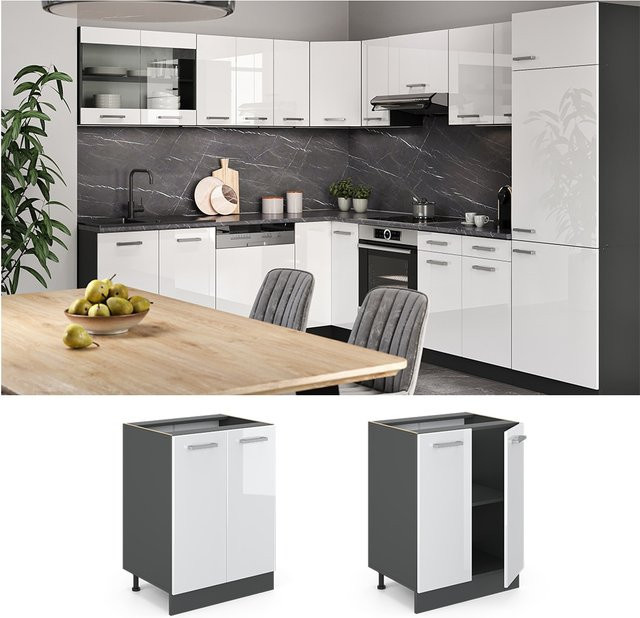 Vicco Küchenunterschrank R-Line Weiß Hochglanz Anthrazit Breite: 60 cm, Höhe: 81,6 cm, Tiefe: 46 cm - Bild 1