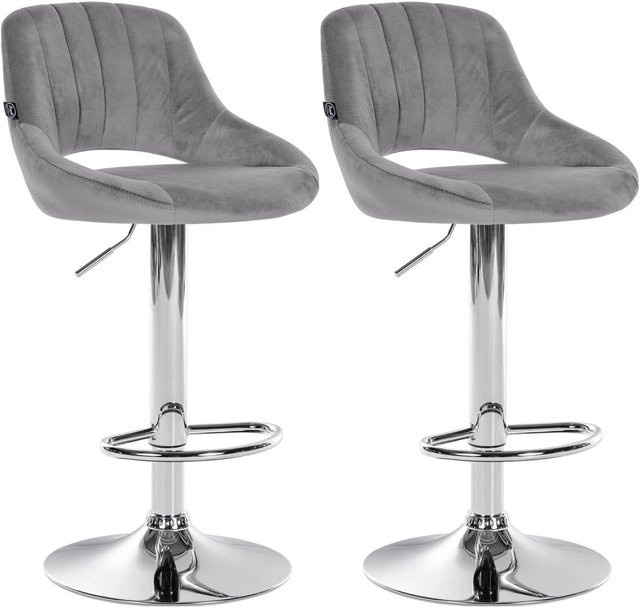 DELUKE 2er Set Barhocker SEGAD aus Samt in Dunkelgrau mit silbernen Beinen, B/T/H: 47 x 48 x 85 cm - Bild 1