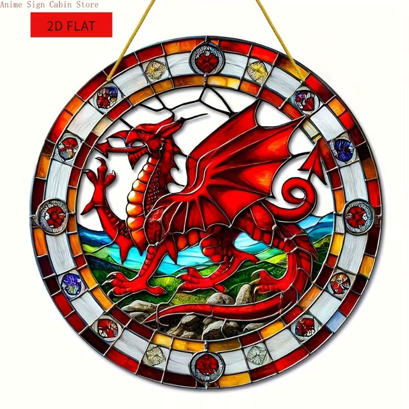 Potdemiel Drachen Sonnenfänger aus Acryl, rundes Fensterbild in Mehrfarbig, Durchmesser: 20 cm - Bild 3