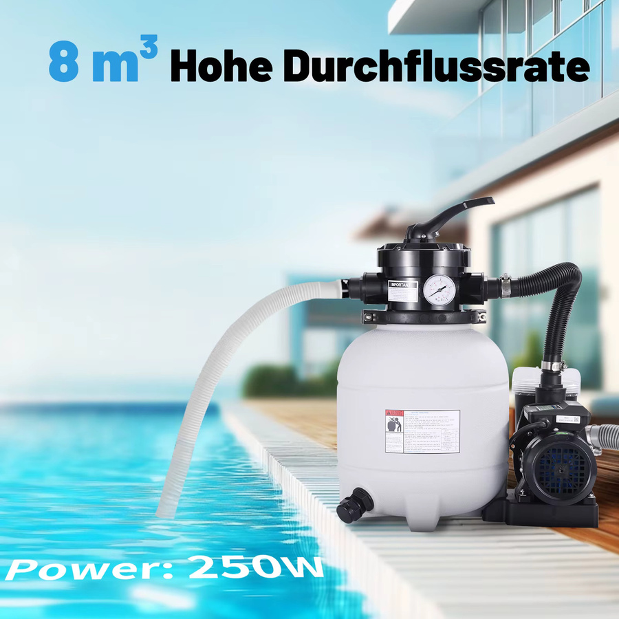 Joybach Sandfilteranlage für Pool mit 250W und 8000L/h, 12 Zoll Sandfilterbehälter in Weiß, effizientes Filtersystem mit 4-Wege-Ventil und Manometer für Aufstellpools und Gartenpools - Bild 6