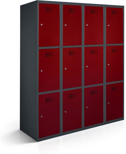 rotstahl Fächerschrank mit 12 Fächern in Bordeaux und anthrazitgrauem Korpus, B/T/H: 120 x 50 x 180 cm - Bild 1