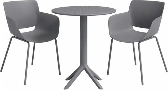 DELUKE Gartenmöbel-Set SARA mit Tisch und 2 Stühlen, Bistroset für Balkon und Garten, Kunststoff und Stahl, Dunkelgrau, B/T/H: 168 x 60 x 80 cm - Bild 1