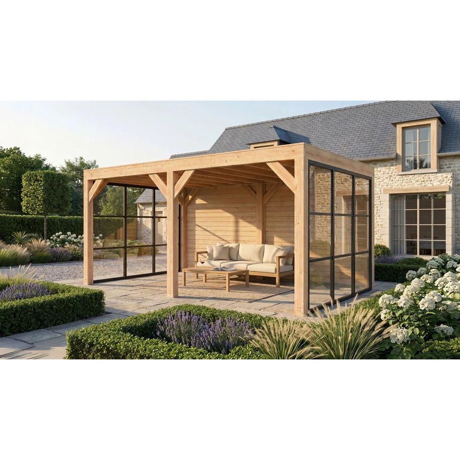 Weka Gartenlaube Lumley aus Holz und Glas in Braun, B/T/H: 499 x 307 x 245 cm - Bild 2