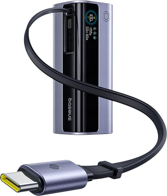 Baseus EnerGeek GR11 Powerbank 10000mAh mit 100W Schnellladung, integriertes USB-C-Kabel, PD & QC, USB-A und USB-C Anschlüsse, Grau - Bild 1