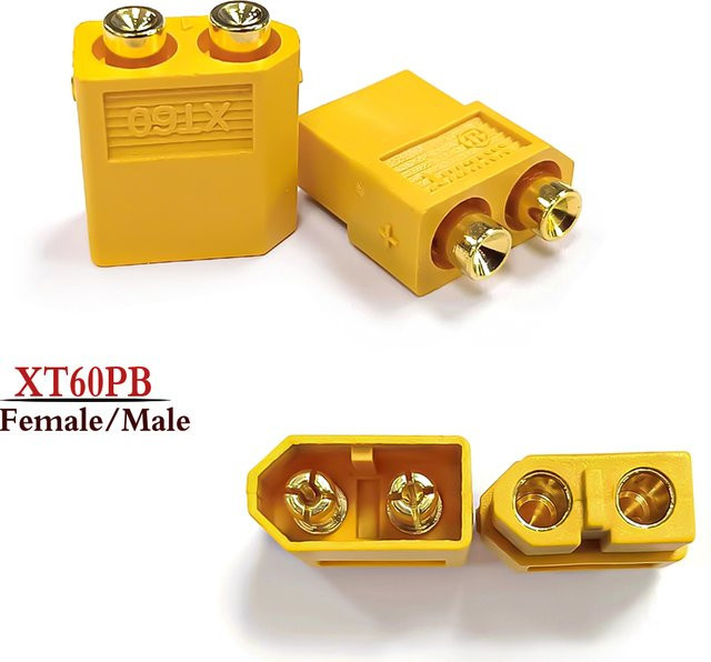 Amass XT60PB Stecker Set für Lithium-Batterien, gelb, männlich und weiblich mit vertikaler Lötplatine - Bild 1
