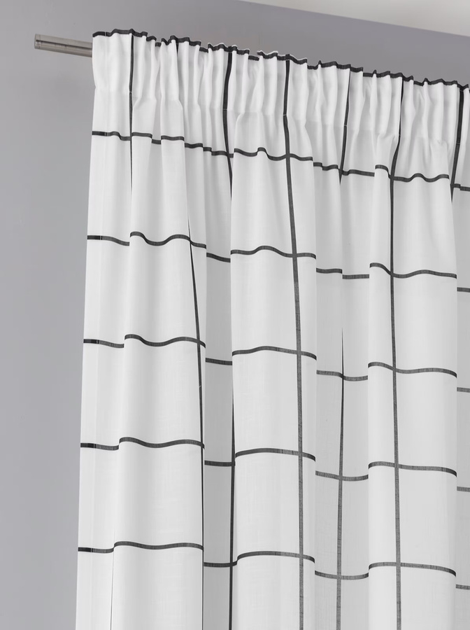 Dekostore Impressionen halbtransparenter Stoff mit Karomuster aus 100% Polyester in Schwarz und Weiß, Breite: 145 cm, Höhe: 130 cm - Bild 2