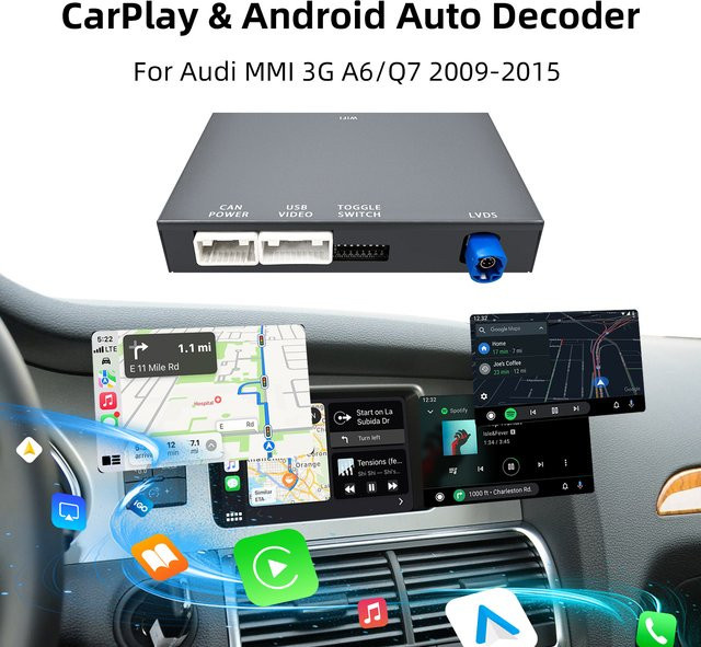 Ezonetronics OEM Bildschirm-Upgrade-Decoder-Box für Audi A6 und Q7 (2009-2015) mit CarPlay und Android Auto, Farbe: Schwarz, für 6,5 Zoll oder 7 Zoll Bildschirme (MMI 3G) - Bild 1
