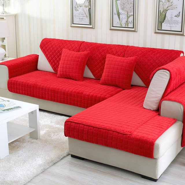 Rutschfester Sofakissenbezug aus Plüsch im koreanischen Stil, Farbe: Rot, B/T/H: 70 x 70 x 0 cm - Bild 1