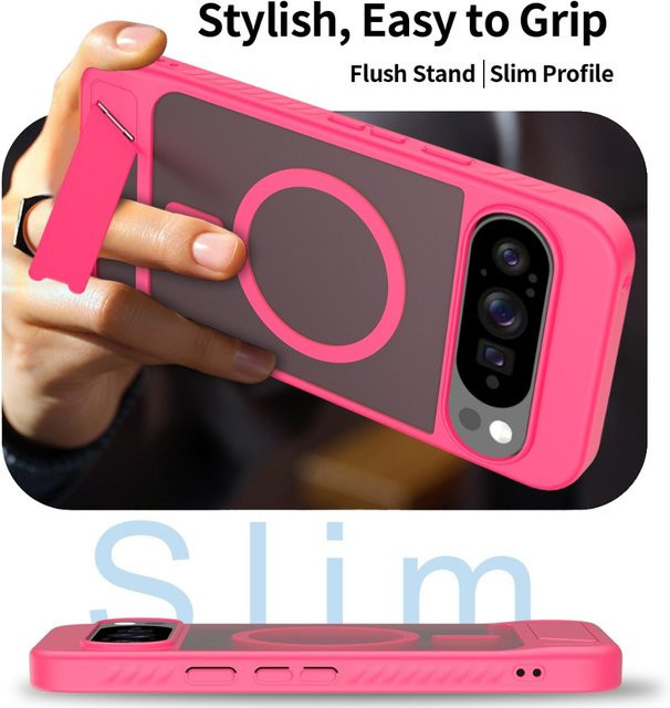 Stoßfeste Google Pixel 9 Pro XL und 10 Pro XL Handyhülle mit integriertem Ständer in Pink, mattes Hautgefühl und Anti-Fingerabdruck-Beschichtung - Bild 1