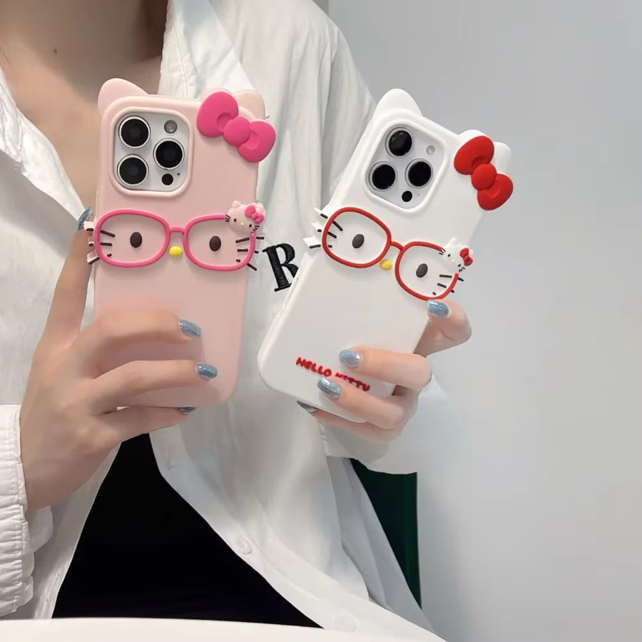 Sanrio Hello Kitty Handyhülle mit 3D-Cartoon-Schleifen aus weichem Silikon für iPhone 17 bis iPhone 11 Pro Max - Bild 3