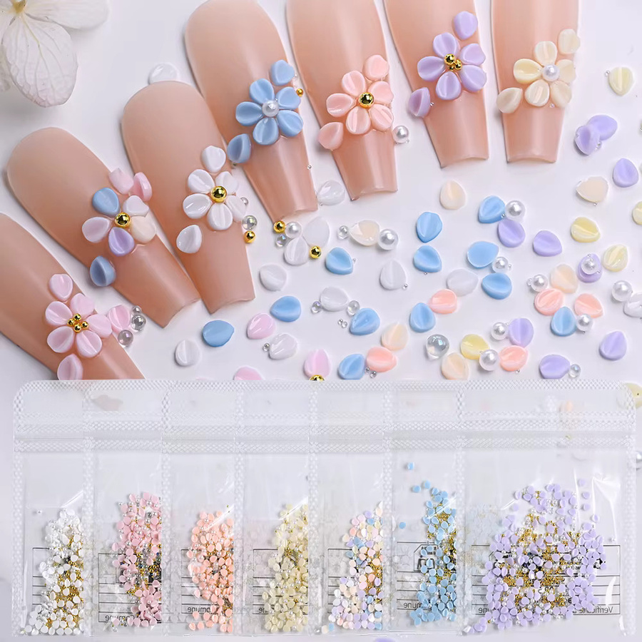 MAFANAILS Nagelkunst-Dekorationen, 3D-blaue Harzblumen mit Perlen, Unisex, glänzend - Bild 1