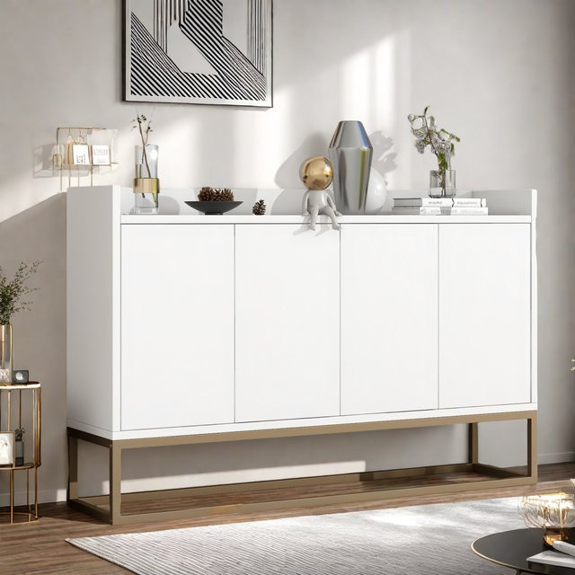 Rosahqnda Minimalistisches 4-türiges Sideboard mit Schloss und gepolsterter Oberfläche für das Esszimmer in Weiß, Schwarz oder Blau - Bild 1
