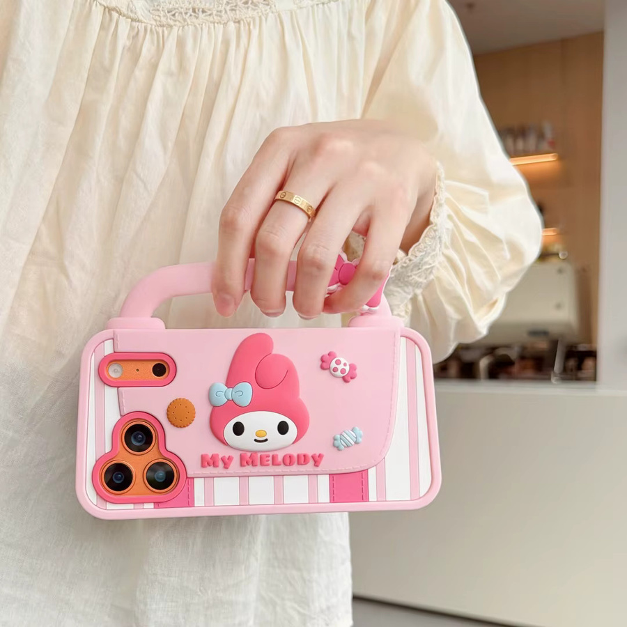 Sanrio Hello Kitty und My Melody 3D Handtaschen Handyhülle aus weichem Silikon in Pink für iPhone 17 16 15 14 13 Pro Max Plus - Bild 2