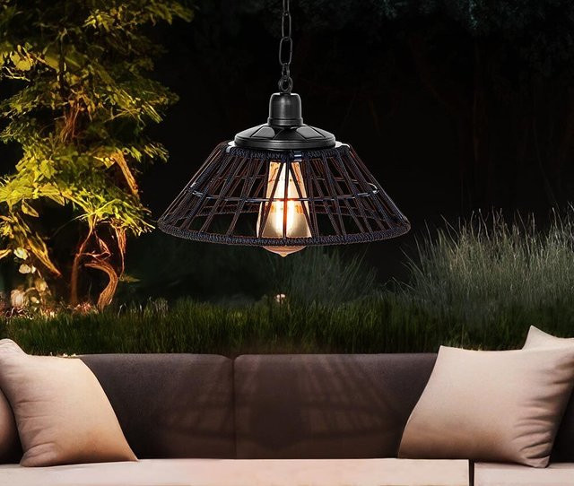 Solar Hängelampe im Industrial-Stil aus Metall für Garten, Balkon und Terrasse, Schwarz, Höhe: 29 cm - Bild 1