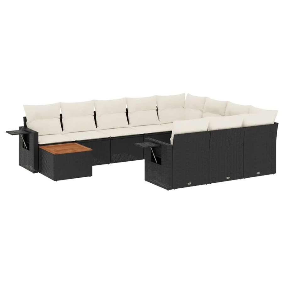 vidaXL 11-teilige Garten-Sofagarnitur aus Poly-Rattan und Akazienholz in Schwarz-Creme mit Kissen - Bild 2