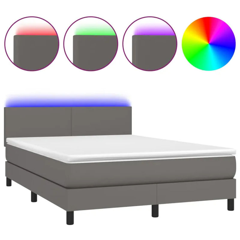 Vidaxl Kontinentalbett mit Matratze und LED in Grau aus Kunstleder, B/T/H: 140 x 200 cm - Bild 4