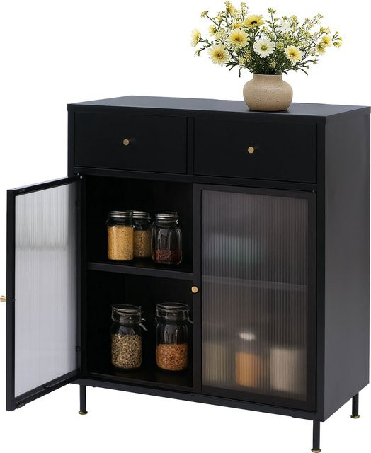 MCW Kommode im Industrial Look aus Metall mit Schilfglas in Schwarz, B/H/T: 96 x 80 x 40 cm - Bild 1
