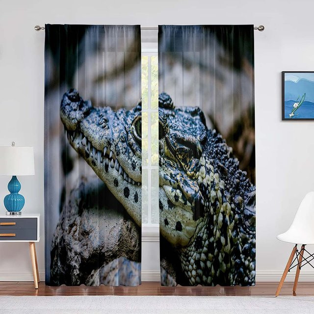 Super Six Krokodil Tüll Vorhang mit Alligator Wildtier Motiv, transparent, Breite: 100 cm, Höhe: 250 cm - Bild 1
