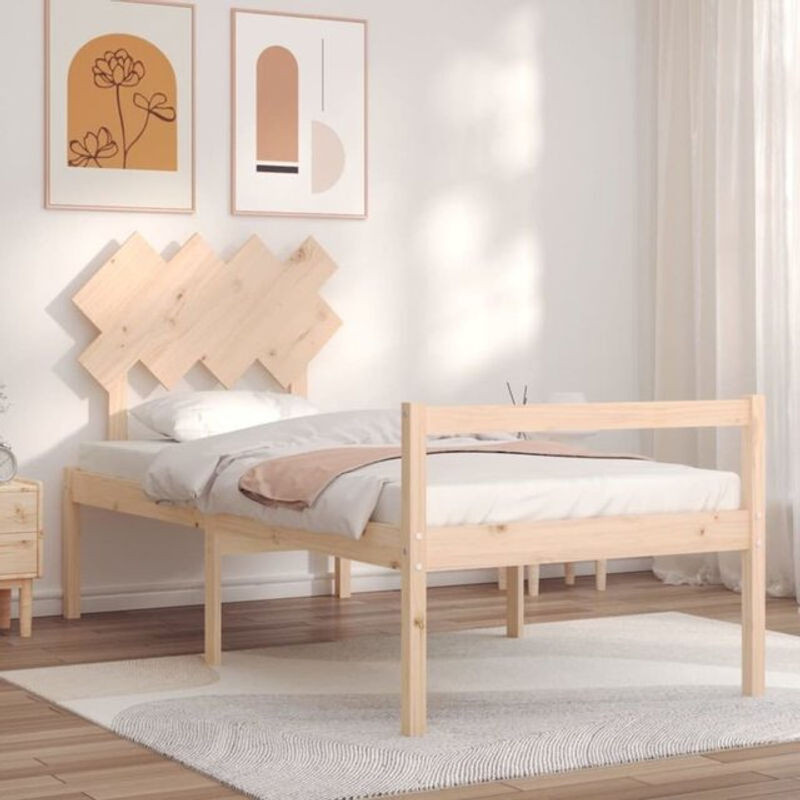 Seniorenbett aus Massivholz Kiefer mit Kopfteil von vidaxl, Farbe Braun/Natur, B/T/H: 90 x 200 cm - Bild 1