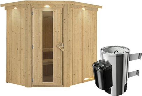 Karibu Sauna Wenden aus Fichtenholz mit 3.6 kW Saunaofen und integrierter Steuerung für 3 Personen, beige, B: 210.0 cm, T: 202.0 cm, H: 165.0 cm - Bild 1