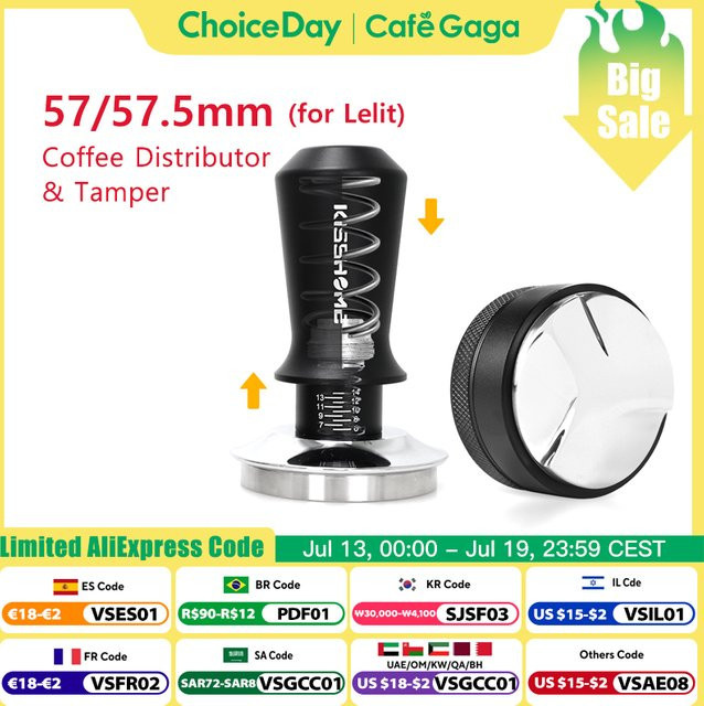 CafeGaGa Kaffee Tamper Distributor Leveler in Schwarz aus Edelstahl für Lelit Anna Anita Siebträger, Durchmesser: 57 mm - Bild 1