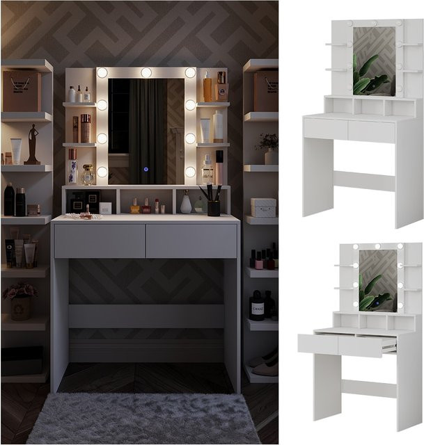 Vicco Schminktisch Taylor Weiß mit LED Spiegel modern B: 80 cm, H: 146,5 cm - Bild 1