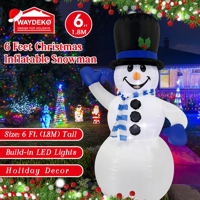 Aufblasbarer Weihnachts-Schneemann von WAYDEKO, LED-beleuchtet, Blau/Weiß, Höhe: 180 cm - Bild 1