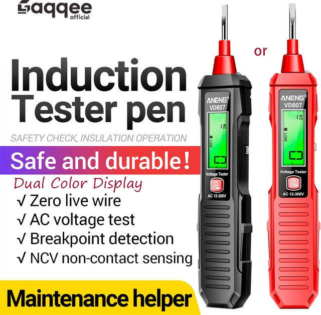 Gaqqee Intelligenter Spannungsdetektor mit digitalem Dual-Farbe-Display für AC 12-300V in Rot - Bild 1