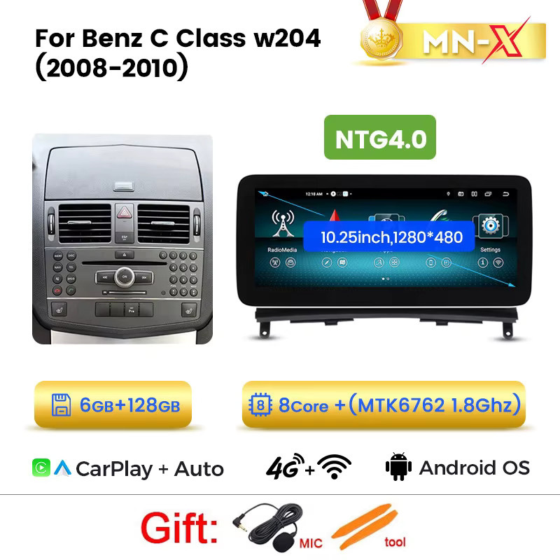 MEKEDE Android 15 Auto-Multimedia-Radio mit 10,25 Zoll Display, 8-Kern Prozessor, Wireless CarPlay, GPS Navigation und OBD2 für Mercedes-Benz C-Klasse W204 S204 (2008-2010), Schwarz - Bild 7