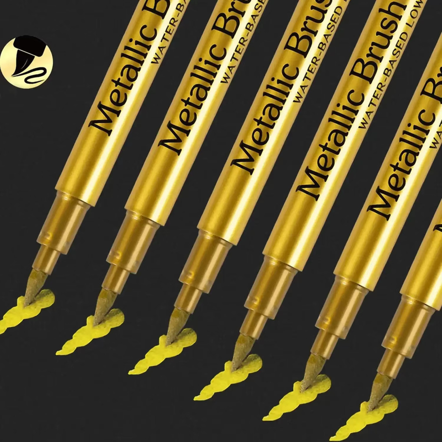 GN 6 Stück Pinsel-Metallfarben-Markierstifte in Gold und Silber, permanente Kunstmarker für Manga, Basteln und Scrapbooking - Bild 6