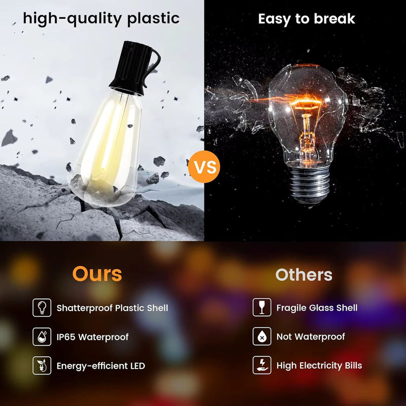 Wasserdichte Solar Lichterkette für draußen mit 25 dimmbaren ST38 Edison LED Glühbirnen und Fernbedienung, 12 Meter - Bild 2