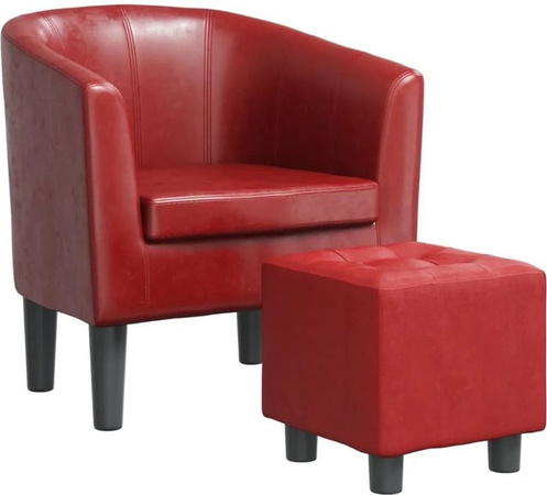 vidaXL Clubsessel mit Fußhocker in Weinrot aus Kunstleder und Kiefernholz