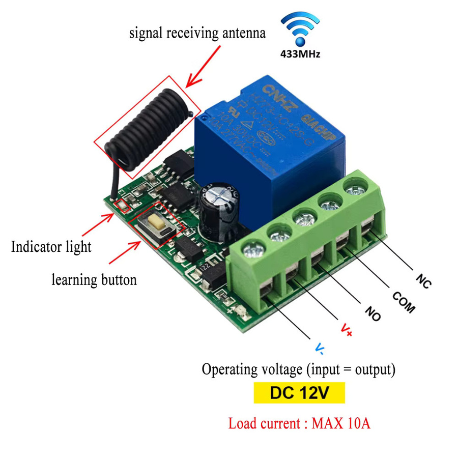 CENFAYA Drahtlose Fernbedienung Schalter Relais Modul 433MHz DC 12V mit AB Hand Sender für LED Lampen und industrielle Steuerung - Bild 2