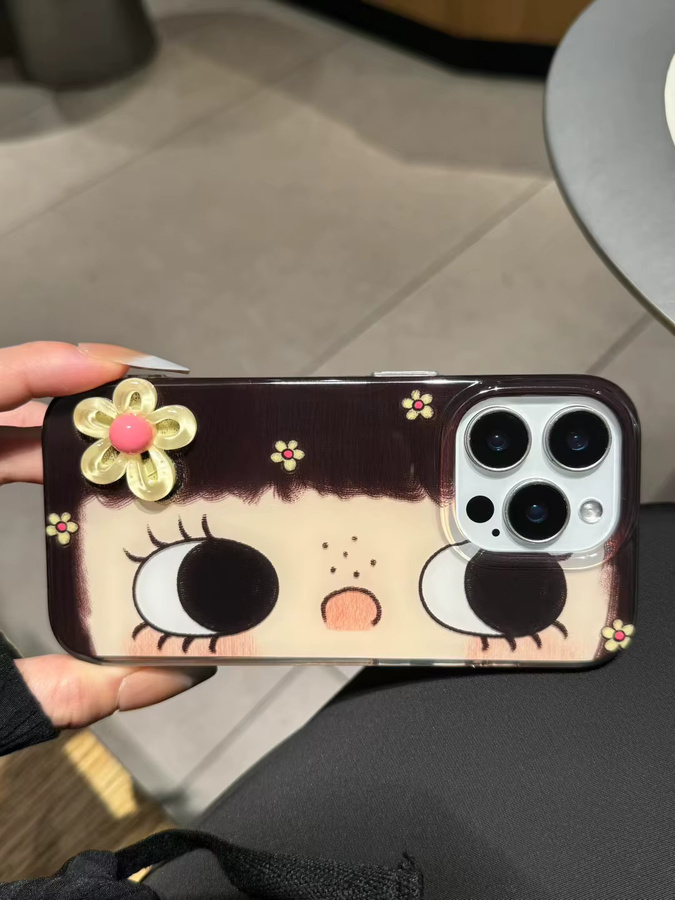 TROPLET Handyhülle mit Cartoon Big Eyes Comic Girl und 3D-Blumen-Design für iPhone 11 bis 17 Pro Max Plus, Multicolor - Bild 2