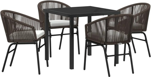 vidaXL Garten Essgruppe 5-teilig aus Poly Rattan in Braun mit rechteckigem Tisch und 4 Stühlen, B/T/H: 130 x 80 x 73 cm - Bild 1