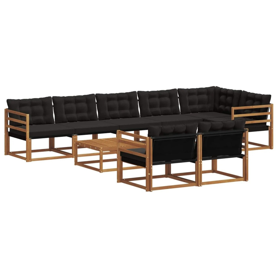 vidaXL Outdoor-Sofagarnitur 9-teilig aus Massivholz Akazie mit Textilene und Kissen in Natur und Schwarz - Bild 2