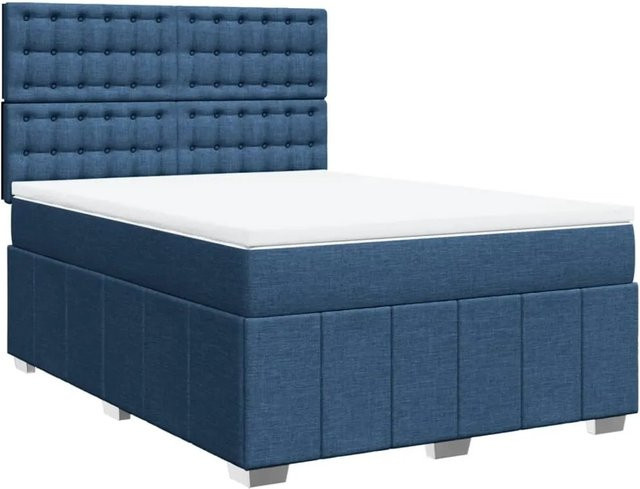 vidaXL Boxspringbett mit Matratze Blau aus Stoff mit Taschenfederkern B/T/H: 140 x 200 cm - Bild 1