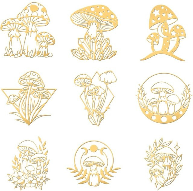 9 Stück Goldene Pilz Muster Metall Aufkleber für DIY Harz Handwerk und Sammelalben - Bild 1