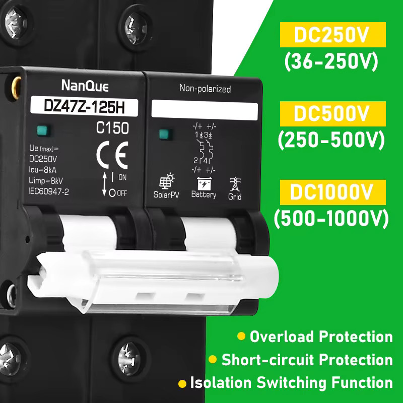 NANQUE 2er Set DC Leistungsschalter MCB C-Kurve für Solarpanels und Batterien mit 100A bis 150A und bis zu 1000V Kurzschlussschutz - Bild 2