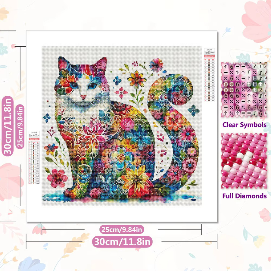 EverShine Diamant-Malerei Katze und Blume DIY 5D Mosaik Set mit bunten Strasssteinen, B/B/H: 20 x 20 x 20 cm - Bild 2