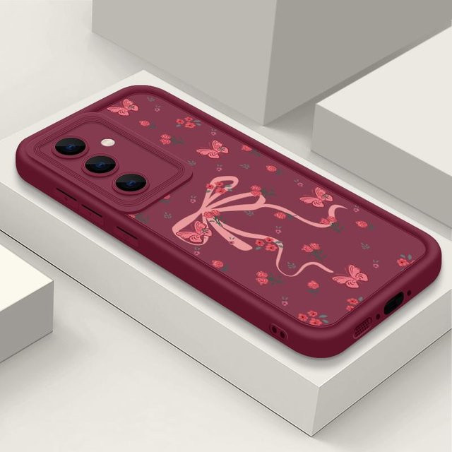 Samsung Handyhülle mit Blumen und Schleifen in Rot für Galaxy S24 S23 S22 Ultra S21 FE A55 A54 A35 A25 A15 5G - Bild 1