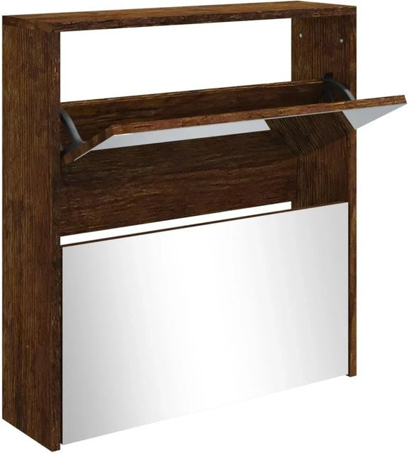 vidaXL Schuhschrank mit Spiegel in Räuchereiche, 2 Fächer, Wandmontage, B/T/H: 63 x 17 x 67 cm - Bild 1