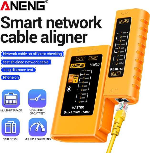 ANENG M469D Kabel-Tester für Netzwerk RJ45 RJ11 RJ12 CAT5 UTP LAN in Schwarz - Bild 1